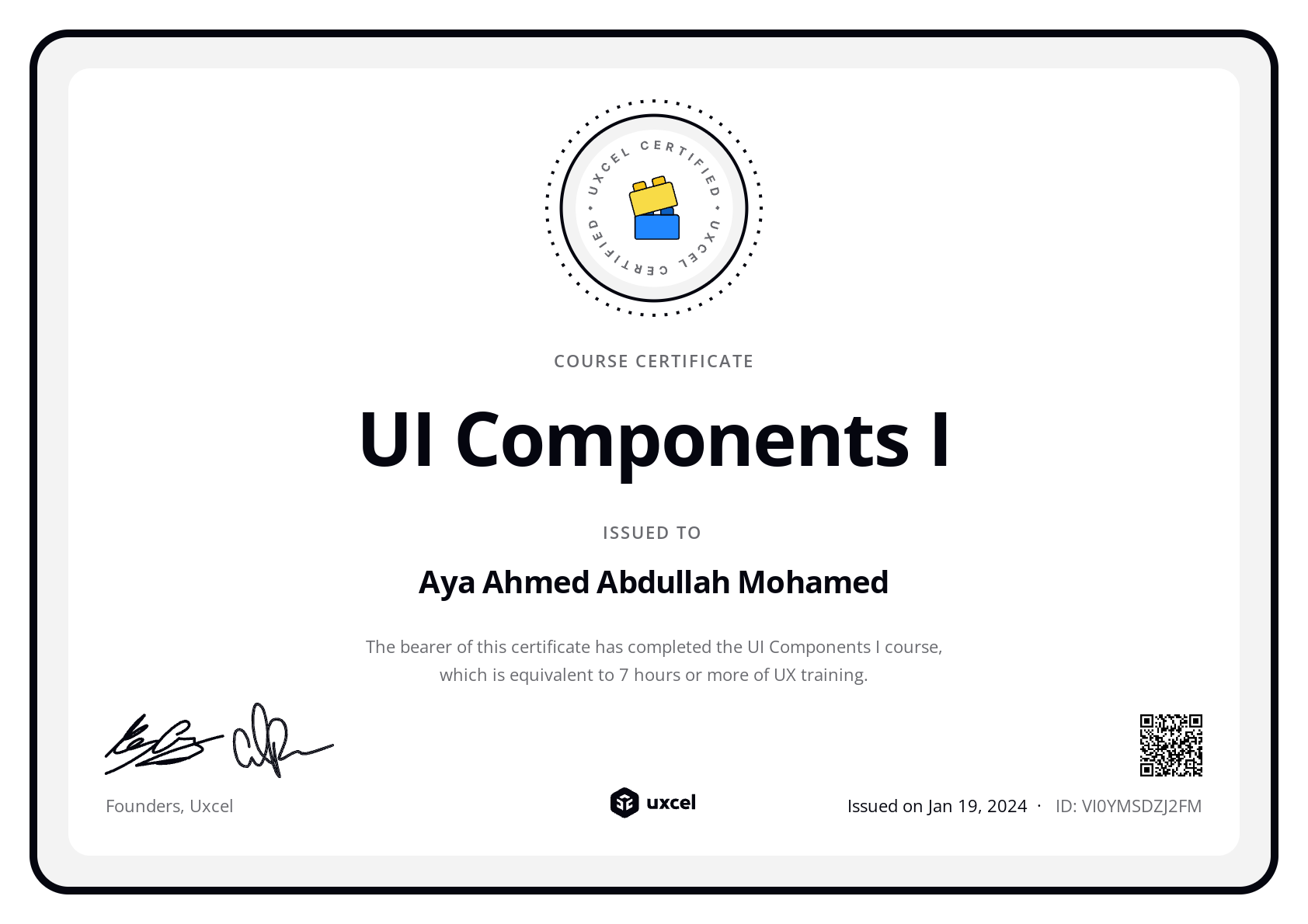 Aya Ahmed Abdullah Mohamed's certificate